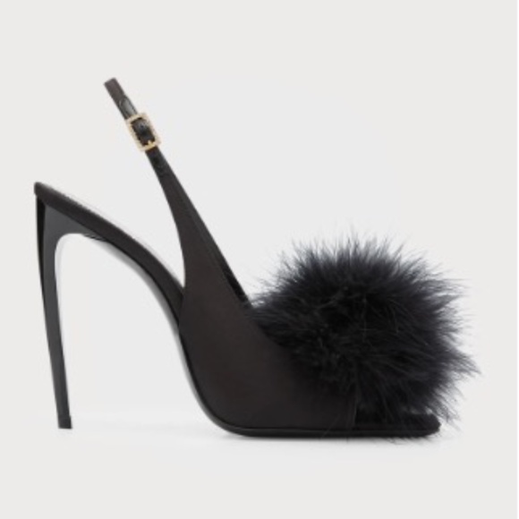 Saint Laurent Mae Feather Slingback Cocktail Sandals - Picture 1 of 12